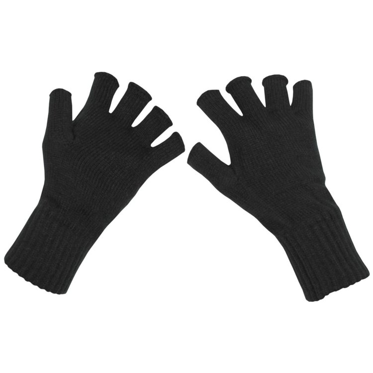 Štrikované rukavice bez prstov, čierne